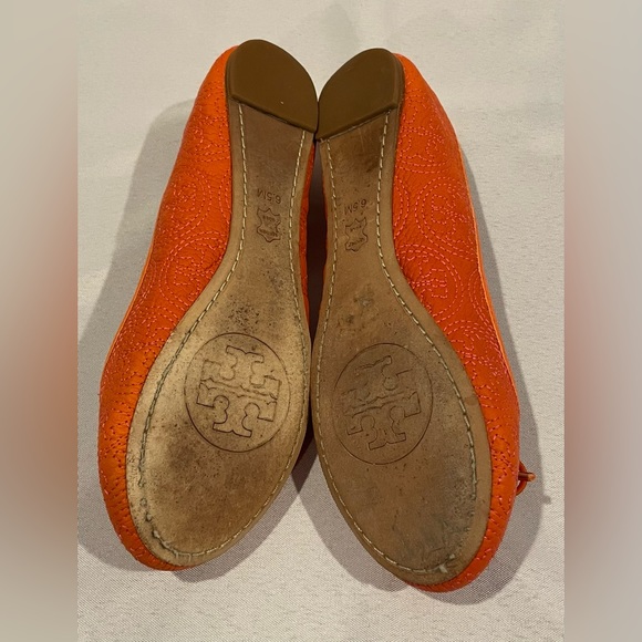 TORY BURCH Chelsea Pink Stitched Logo Ballerina Flat Orange Women’s Size 6.5 - Picture 7 of 8
